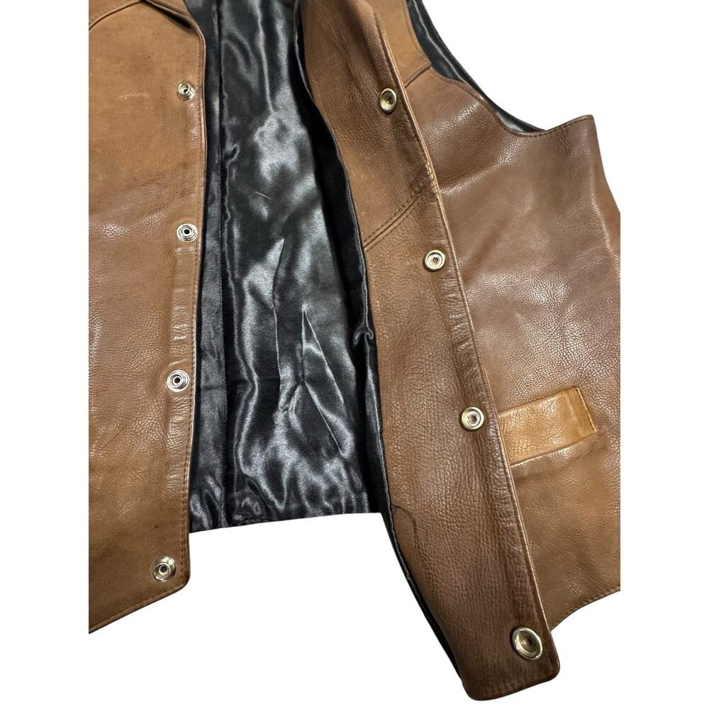 Tribe America Leather Vest Mens Size 46 Brown Buffalo Nickel Snaps Lined USA - Picture 3 of 14